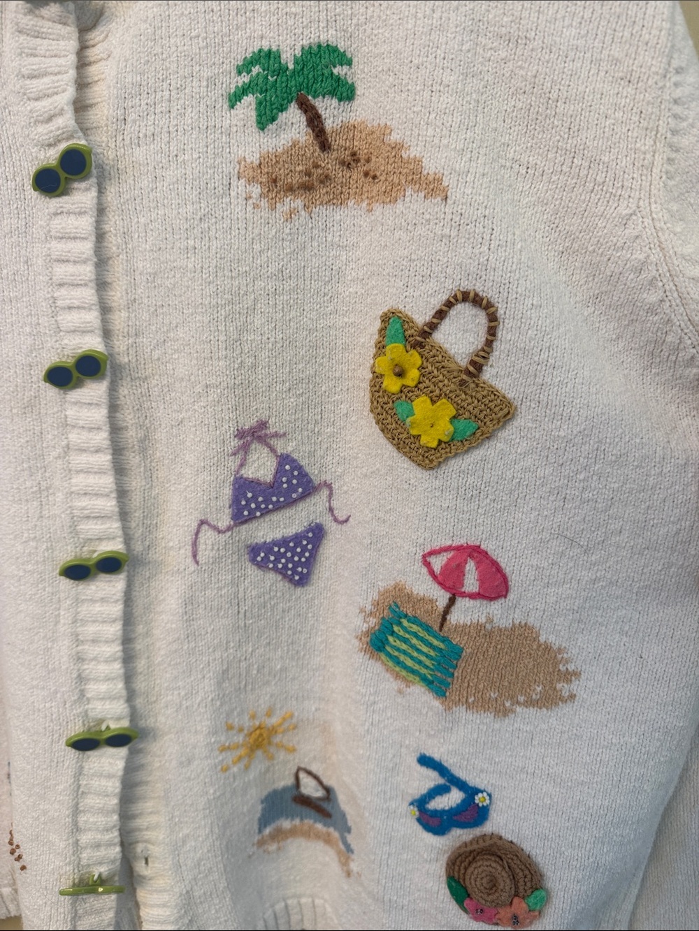 Talbots White Embroidered Beach-Themed Cardigan - Picture 4 of 6